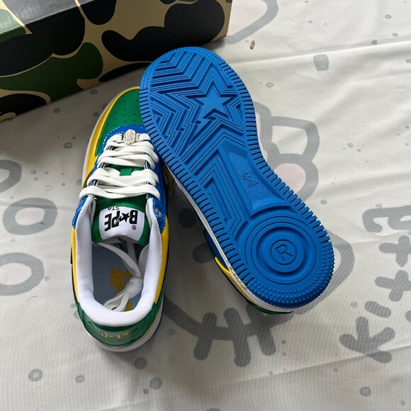 Bapesta Sk8 Dunk Yellow-Green Patent Leather Sports Casual Sneakers - Picture 8 of 8